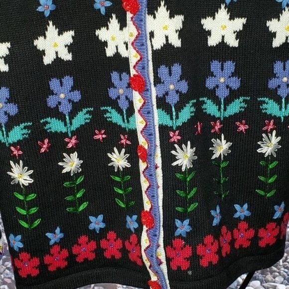 Storybook Knits Vintage Knitted Folkloric Garden Floral‎ ButtonSz M Cardigan - Picture 5 of 11